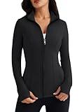 Trendy Queen Womens Zip Up Lightweight Jackets Long Sleeve Cute Hoodies Workout Slim Fitted Fall Outfits Y2k Tops Black M