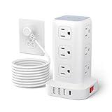 AnnTane Surge Protector Power Strip 10 FT Cord, Power Strip Tower with 4 USB Ports (1USB C), Extension Cord with 12 AC Multiple Outlets, Home Office Supplies Desk Accessories, Dorm Room Essentials