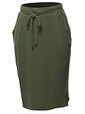 Elastic Waist Self Tie Tulip Hem Side Pocket Skirt Dark Olive XL