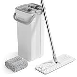 BOSHENG Mop and Bucket with Wringer Set, Easy-to-Use Flat Floor Mop for Efficient Home Cleaning, Includes 2 Reusable Microfiber Pads, Ideal for Floors and Walls