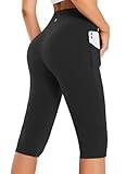 BALEAF Women's Capri Leggings Knee Length High Waisted Plus Size Yoga Casual Workout Exercise Capris with Pockets Black L