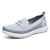 Buyrew Women Slip On Loafers Lightweight Knit Walking Flat Shoes Comfortable Nurse Office Work Casual Travel Sneakers Grey 7