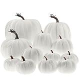 Gresorth 12pcs Large Artificial Velvet Pumpkins Fake Handmade Fall Harvest Centerpiece Decoration for Home Kitchen Farmhouse Halloween Thanksgiving Wedding - White