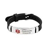 Chili Jewelry Women Mens Red Medical Alert ID Addison Disease Bracelet Emergency First Aid Adjustable Silicone Wristband Bracelet