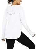 Hiwzffy Women's Sun Protection Shirt UPF 50+ Long Sleeve Hoodie UV SPF T-Shirts Rash Guard Hiking Quick Dry Lightweight White L