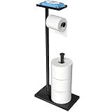 CISILY Black Toilet Paper Holder Stand with Phone Shelf, Bathroom Toliet Decor Decoration. Tissue Roll Free Standing Storage, Rv Accessories, Apartment Restroom Household Home Essentials