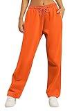 AUTOMET Women's 2024 Fall Fleece Lined Sweatpants Petite Baggy Open Bottom Halloween Pants Drawstring Casual Aesthetic Clothes Orange S