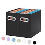 Oterri File Organizer, Small Storage Box, Cardboard File Folder Organizer, Collapsible File Box, Hanging File Organizer for Letter Size, Portable File Box with Handle, Only Box（Black，2 Packs）