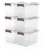 WYT 6-Pack Clear 7 Quart Storage Latch Box/Bins, Plastic Stackable Latching Box with Brown Handle and Lid, Multi-Purpose, 7 Litre