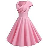 NaRHbrg Women's 1950S Vintage Dress Wrap V Neck Cap Sleeve Dress Retro Cocktail Party Swing Dresses A-Line Flared Midi Dress Prime of Day Deals 2024 Wherehouses Deal Clearance Pink