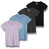 4 Pack: Womens Cotton Crew Neck Scoop Short Sleeve T-Shirt Women Shirt Tshirt Tshirts Shirts Athletic Tee Tops Casual Blouse Tees Lounge Ladies Basic Workout Classic Relaxed Loose Fit - Set 8,XL