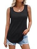 AUTOMET Tank Tops for Woman Loose Fit Flowy Casual Plus Size Tank Tops Dressy Trendy Tops Yoga Round Neck Sleeveless Tops Basic Summer Shirts 2024 Fashion Beach Clothes Outfits Black XXL