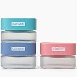 Cabinet: Refillable Medicine Jars with Lids, 3 Pack, Store and Organize Pills, Capsules, or Gummies, Frosted Glass Storage Containers for Home or Travel, Color Coded Tops