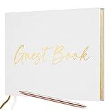 JUBTIC Wedding Guest Book with Gold Foil — Registry Sign-in Book for Reception, Party of Anniversary,Birthday,Baby Shower — Memorial Guestbook with Gilded Edges, 1 Metal Pen, Hardcover Design, 7" x10″