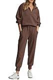 PRETTYGARDEN Womens 2 Piece Sweatsuits Set Long Sleeve Half Zip Pullover Sweatshirt Joggers Sweatpants Fall Outfits Tracksuit (Coffee,Small)