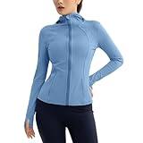 Xyvolix Athletic Jackets For Women Zip Up Workout Jacket With Pockets Women's Yoga Jackets Slim Fit With Thumb Holes