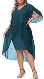 Women's Plus Size Mesh Cape Overlay Bodycon Knee Length Pencil Dress for Wedding Guest Peacock Blue 2X