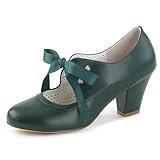 Women's Mary Jane Pumps Chunky Block Shoes Heart Hollow Adorable Vintage Shoes Unique Round Toe Design with Lace Up