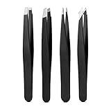 Tweezers Set, High Precision Stainless Steel Eyebrow Tweezers for Facial Hair, Inward Growing Hair and Splinter Remover Kit, Suitable for Women and Men, 4-Piece Set. (Black)