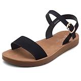 Herstyle Womens Monday Open Toes One Band Ankle Strap Flat Sandals, Black, Size 8.0