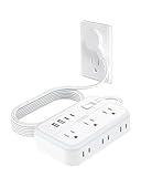 Surge Protector Power Strip with 6 Outlets 4 USB Ports(2USB C), Flat Extension Cord with Multiple Outlets, 1080 Joules, 5 ft Flat Plug Outlet Extender for Indoor, Office Supplies, Dorm Room Essentials