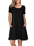 KORSIS Summer Dresses for Women Black Large Casual T Shirt Dresses Short Sleeve Swing Flowy Ladies Funeral Beach Vacation Sundress with Pockets