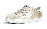 PARTY Women's Fashion Star Sneaker Lace Up Low Top Comfortable Cushioned Walking Shoes, Dale-Gold Met-8