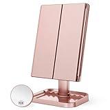 HUONUL Makeup Mirror, 10x3x2X Magnification, Lighted, Touch Control, Trifold, Dual Power Supply, Portable LED, Women Gift