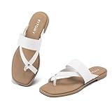 FITORY Womens Flat Sandals With Casual Fashion Slides and Flip Flops Split Toes Style for Lady Summer White Size 8