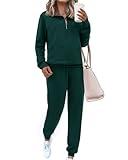 BTFBM Womens Sweatsuits 2 Piece Set Quilted Quarter Zip Pullover Jogger Sweatpants Tracksuit Fall Matching Lounge Sets(Solid Dark Green, Medium)