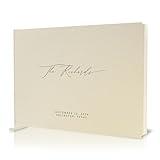 MUUJEE Personalized Guestbook in Cream - Premium Custom Modern Guest Book for Wedding Reception, Birthday Party or Events w/Bookmark Blank Pages for Signing, Extra Large 11.5 x 8.5 inches