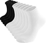 ACCFOD Womens Ankle Socks Thin Cotton Gym Socks Athletic Mini Crew Socks 5-9 White & Black