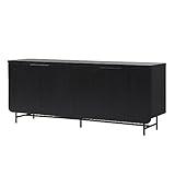 Walker Edison Scandinavian Grooved 4-Door Sideboard, 69 Inch, Black