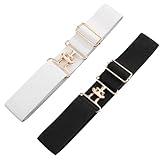 PEUTIER Women's 2pcs 1.5in Elastic Equestrian Belt, Surcingle Buckle Horse Bit Belt for Horseback Riding Sports, Black, Medium