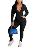 Nimsruc Two Piece Outfits for Women Casual Bodycon Sweatsuits Long Sleeve Jogging Suits Set Matching Clothing Tracksuit Black L