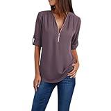 My Orders Deals of The Day Women's Tops Summer Oversized Solid Chiffon Shirts for Women Long Sleeve tee Chiffon Shirts Tops for Women Half Zip Up v Neck Blouses Dressy Casual My Account Coffee-2 XXL