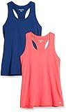 Amazon Essentials Women's Tech Stretch Racerback Tank Top (Available in Plus Size), Pack of 2, Blue/Coral Pink, Large