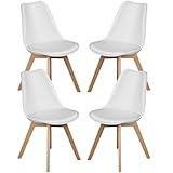 Sweetcrispy Dining Chairs Set of 4, Kitchen Room PU Leather Mid Century Modern Chairs, Upholstered Dining Desk Chairs with Wood Legs for Home Office, White