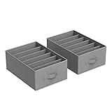 SONGMICS Set of 2 Large Size Wardrobe Clothes Organizers, 6-Compartment Foldable Drawer Organizers with Handles, 16.5 x 11.8 x 6.7 Inches, for Pants, Sweaters, Jeans, Dove Gray URUS009G02