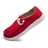 Womens Slip On Loafer Outdoor Sneakers Causal Low Top Canvas Flat Comfortable Fashion Walking Shoes Red 08