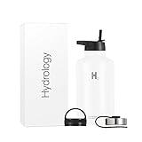 H2 Hydrology Water Bottle - 18 oz, 22 oz, 32 oz, 40 oz, or 64 oz with 3 LIDS Double Wall Vacuum Insulated Stainless Steel Wide Mouth Sports Hot & Cold Thermos (64 oz, White)