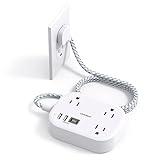 Cruise Ship Essentials, Travel Power Strip with USB C, Flat Plug Extension Cord with 3 Outlets 4 USB Ports(2 USB C), 5 ft Desk Wall Outlet Extender, Non Surge Protector for Cruise, Dorm Room, ETL