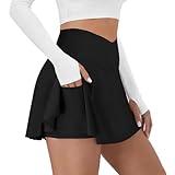 DLOODA Tennis Skirt for Women with Pockets Shorts Crossover High Waisted Athletic Golf Skorts Running Workout Skirts 2 in 1 Black