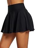 BALEAF Tummy Control Tennis Skirts for Women High Waisted Flowy Pleated Golf Skorts Skirts with Shorts 2 Inner Pockets Black M