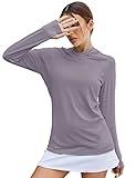 LUYAA UPF 50 Long Sleeve Womens UV Clothing Sun Hoodie Cooling Travel Tennis Shirts Athletic Tops M Gray Purple