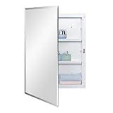 IDYLLOR Plastic Bathroom Medicine Mirror Cabinet 16 x 22 inch, Surface and Recessed Mount, Beveled Edge Mirror