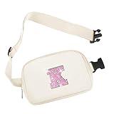 COSHAYSOO Initial Belt Bag Small Waist Fanny Pack Crossbody Purse with Letter Patch for Teen Girl Daughter Fashion Trending Christmas New Year Preppy Girly Gift Traveling Accessories Pouch Ivory (K)