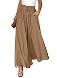 Dokotoo Casual Wide Leg Pants Women Tie Drawstring High Waisted Comfy Resort Wear Lounge Trousers Palazzo Linen Pants Women Summer with Side Pockets Khaki XL