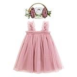 Durio Baby Tulle Tutu Dresses for Toddler Girls First Birthday Outfit Girl 1st Fairy Gifts Easter Festival Dress Up with Flower Headband A Dusty Rose 0-6 Months