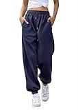 Gvraslvet Women's Cinch Bottom Sweatpants Pockets High Waist Sporty Gym Athletic Fit Jogger Pants Lounge Trousers Navyblue